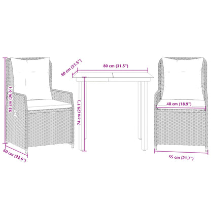 3-delige Tuinset met kussens poly rattan bruin