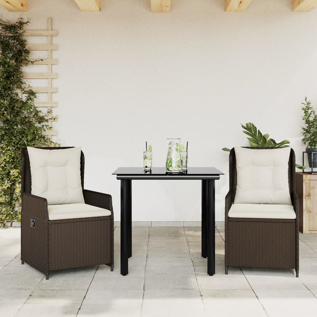 3-delige Tuinset met kussens poly rattan bruin