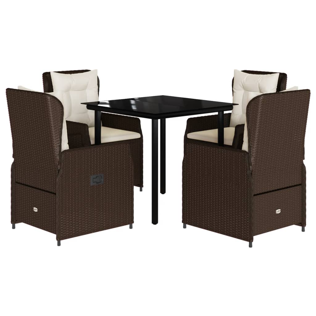 5-delige Tuinset met kussens poly rattan bruin