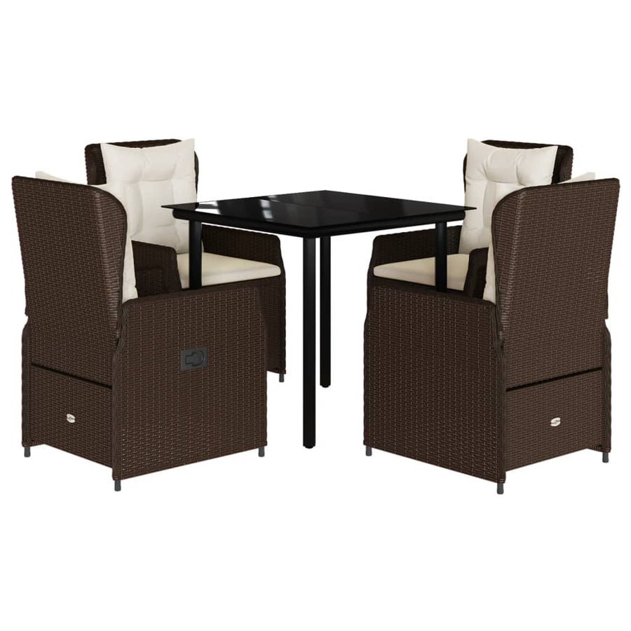 5-delige Tuinset met kussens poly rattan bruin