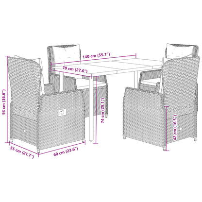5-delige Tuinset met kussens poly rattan bruin