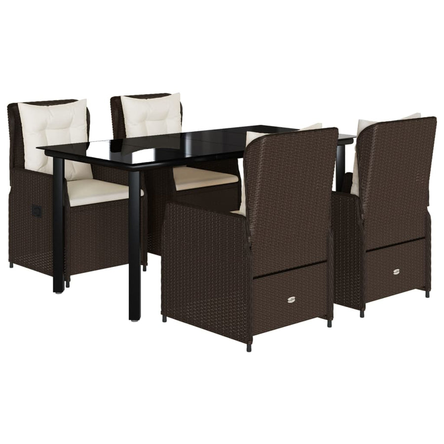 5-delige Tuinset met kussens poly rattan bruin