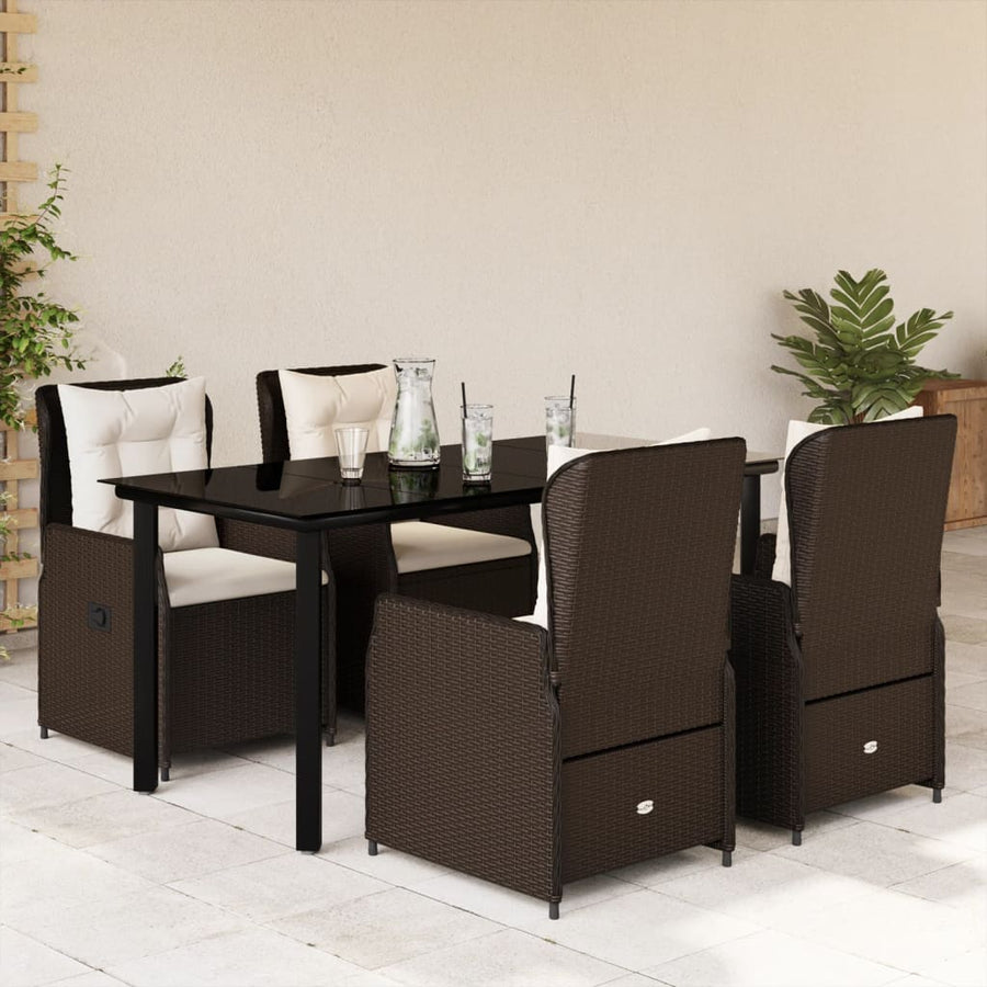 5-delige Tuinset met kussens poly rattan bruin