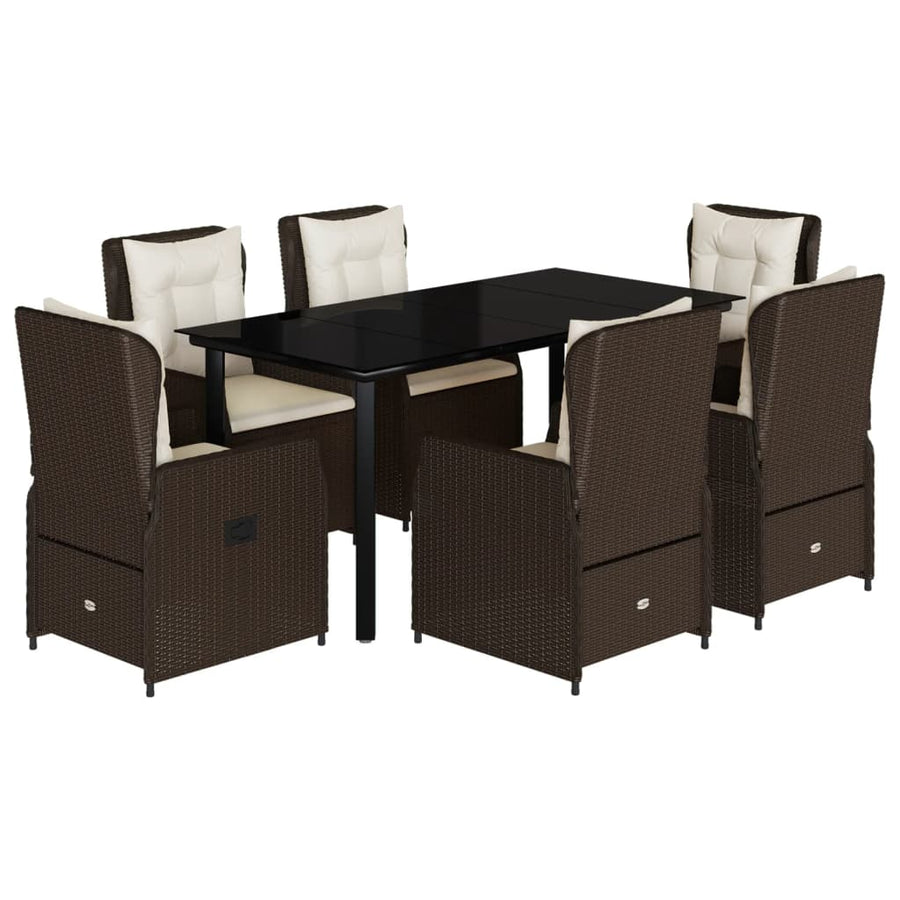 7-delige Tuinset met kussens poly rattan bruin