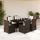 7-piece Poly Rattan Garden Set with Cushions Brown