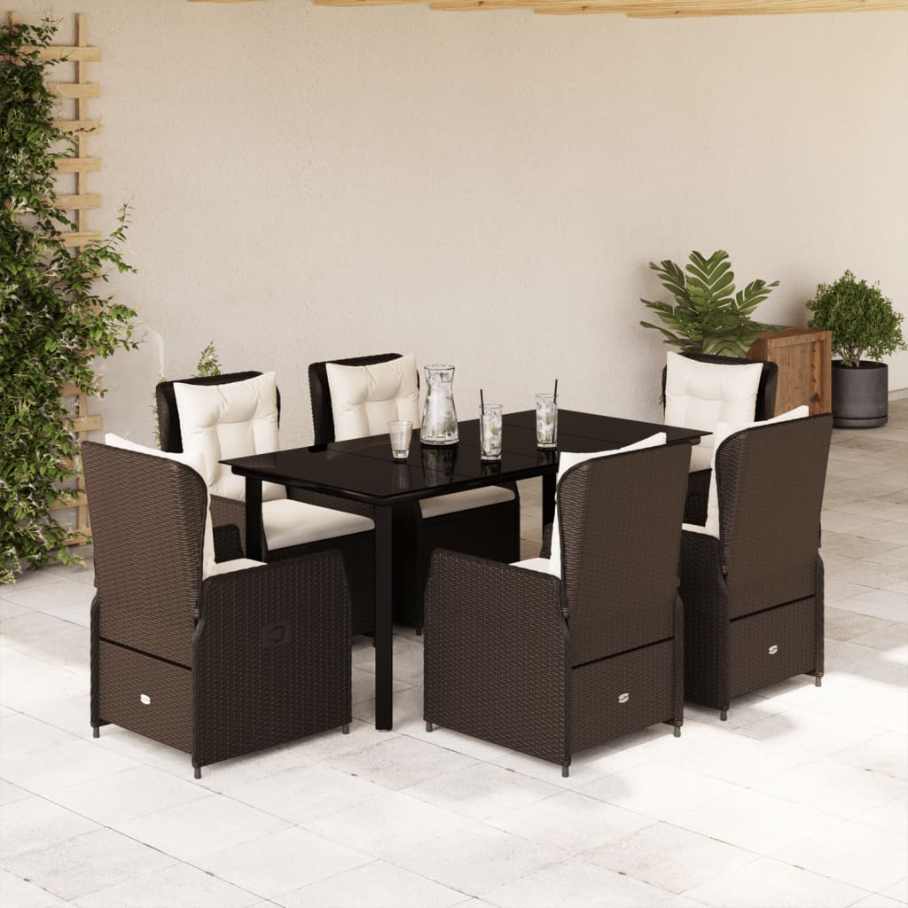 7-delige Tuinset met kussens poly rattan bruin