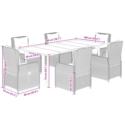 7-Delige Tuinset Met Kussens Poly Rattan 6 200 x 100 x 74 cm Bruin