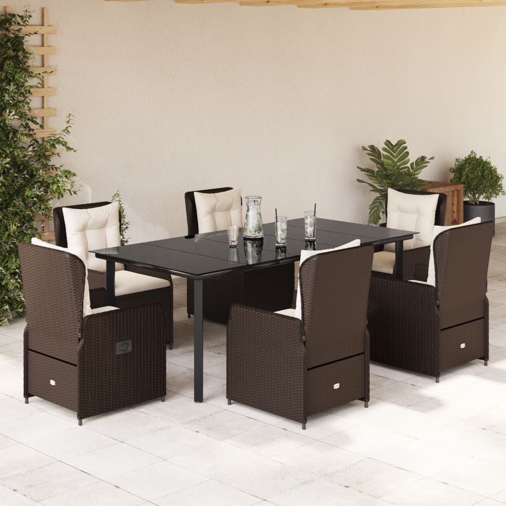 7-Delige Tuinset Met Kussens Poly Rattan 6 200 x 100 x 74 cm Bruin