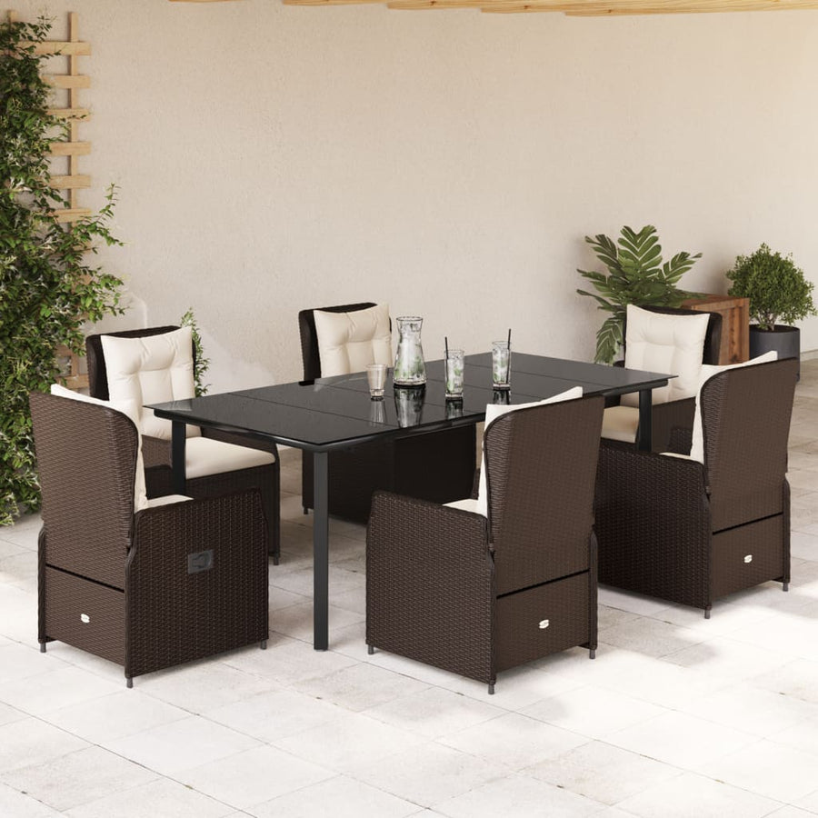 7-Delige Tuinset Met Kussens Poly Rattan 6 200 x 100 x 74 cm Bruin