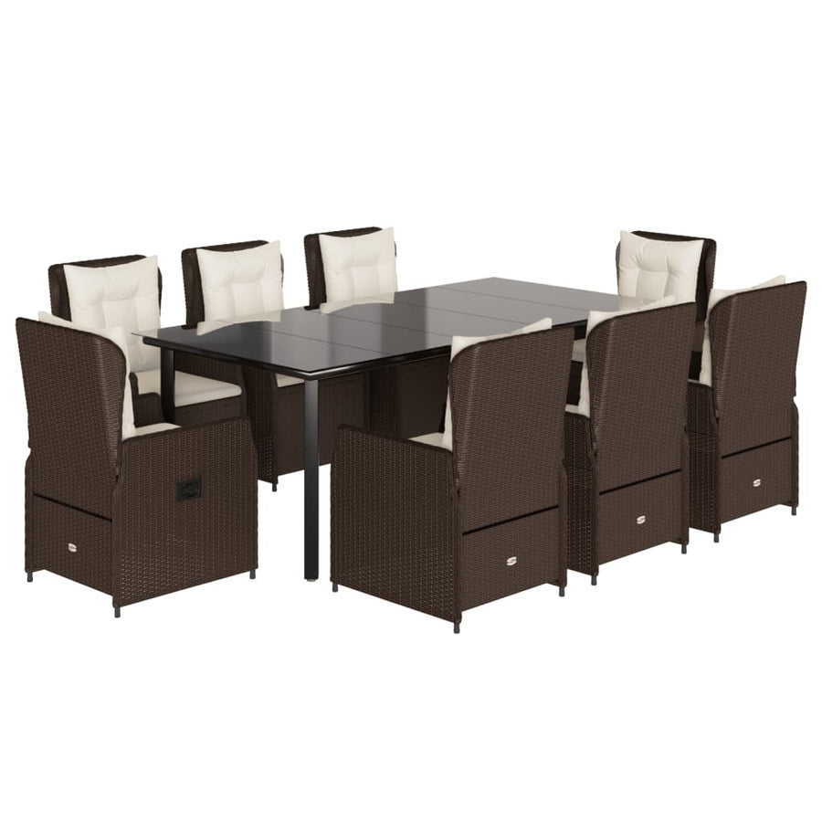 9-Delige Tuinset Met Kussens Poly Rattan 8 200 x 100 x 74 cm Bruin