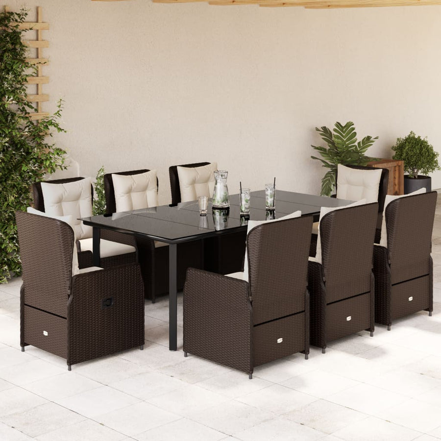9-Delige Tuinset Met Kussens Poly Rattan 8 200 x 100 x 74 cm Bruin
