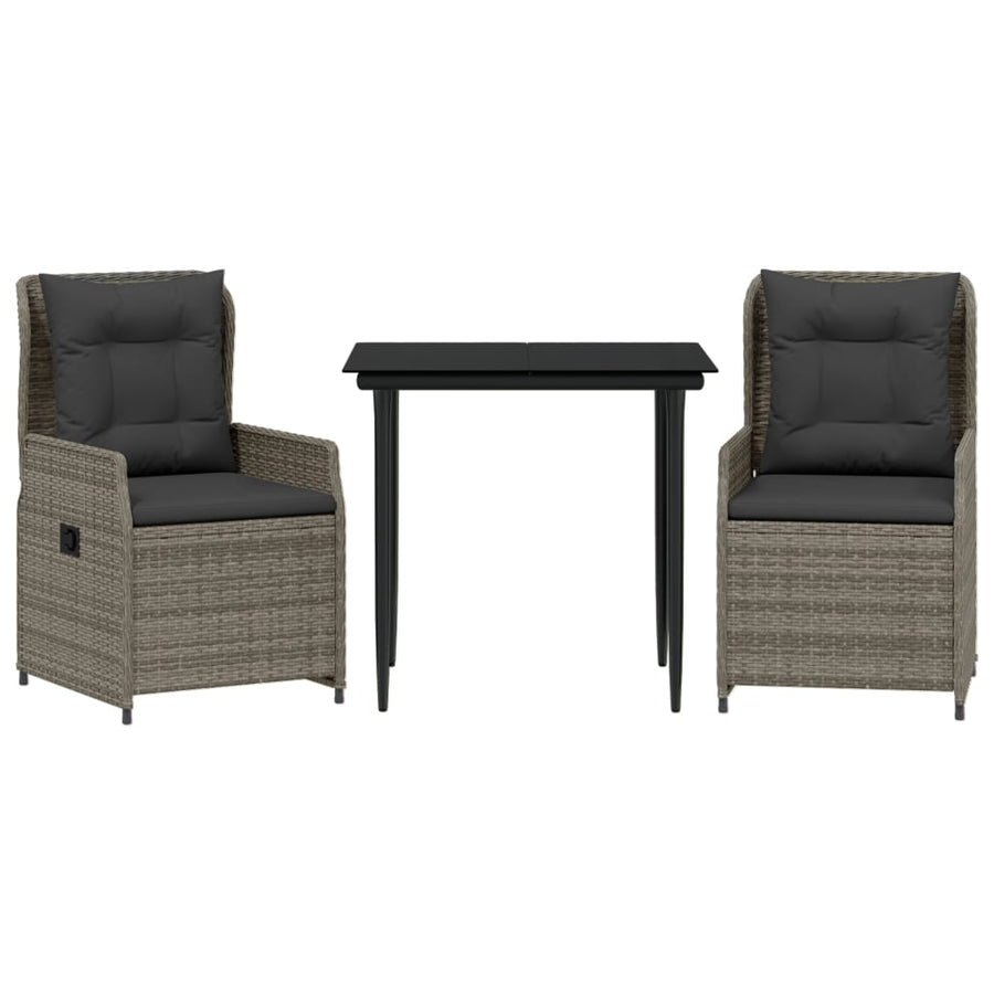 3-delige Tuinset met kussens poly rattan grijs