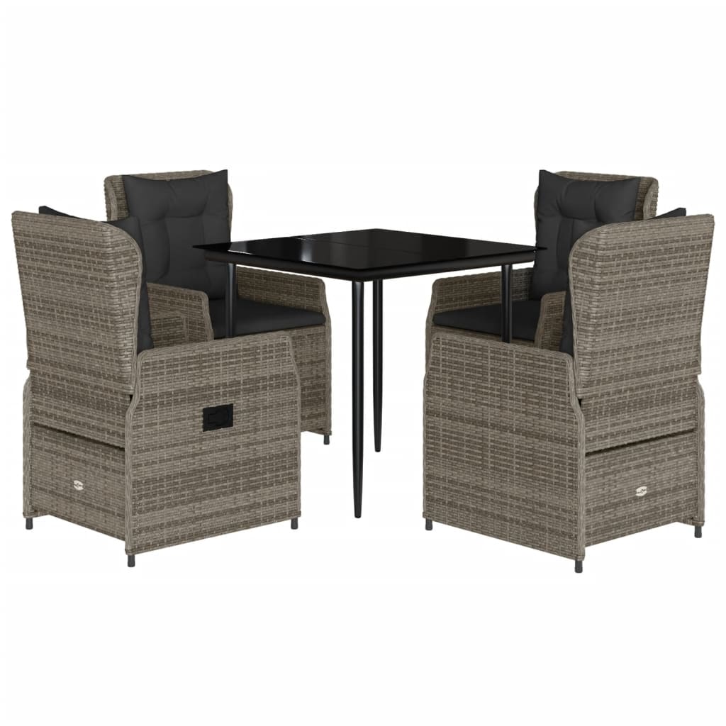 5-delige Tuinset met kussens poly rattan grijs