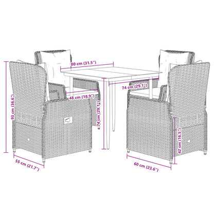 5-delige Tuinset met kussens poly rattan grijs