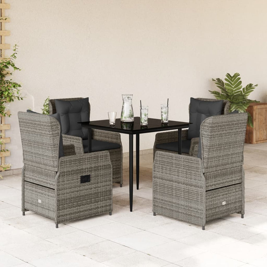 5-delige Tuinset met kussens poly rattan grijs