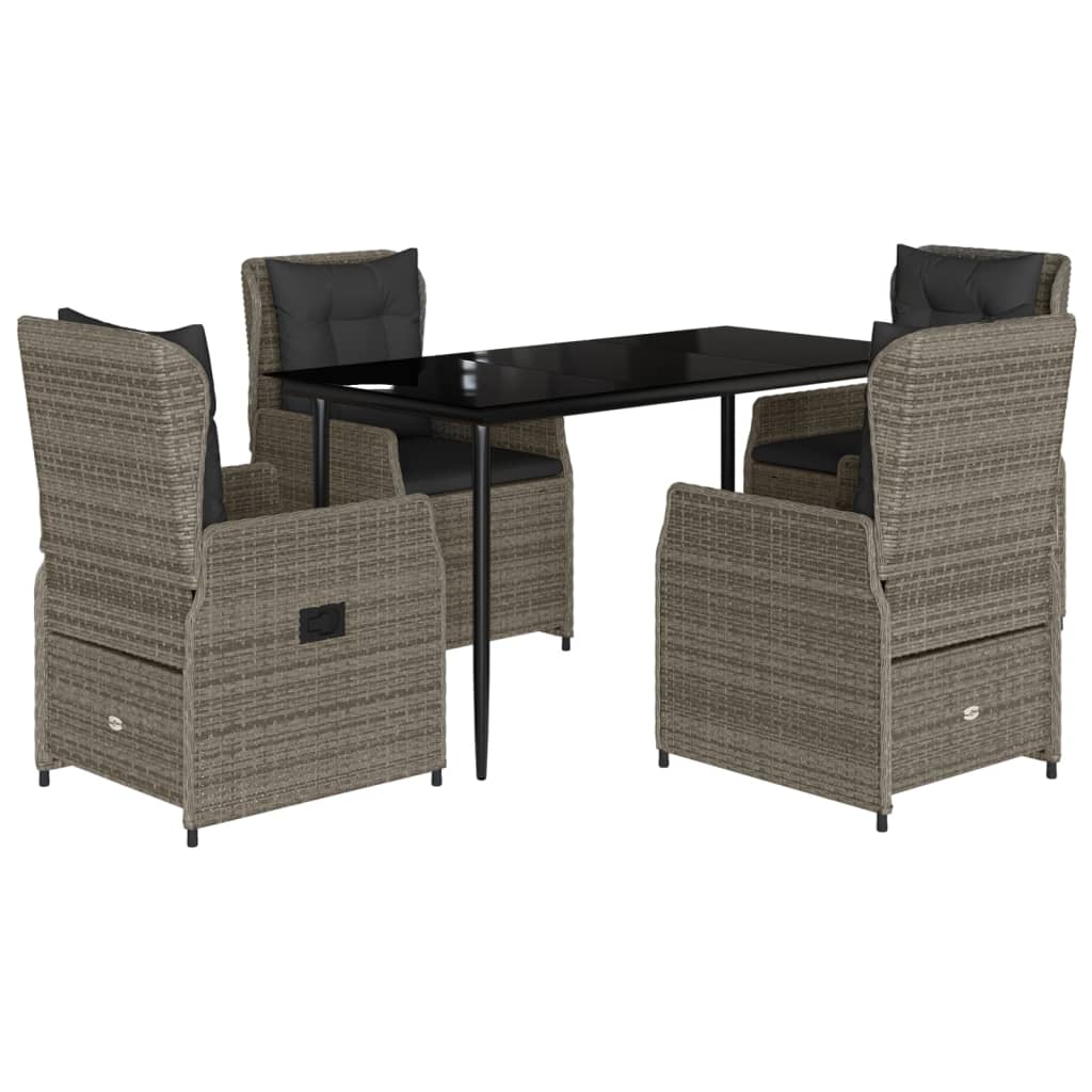 5-delige Tuinset met kussens poly rattan grijs