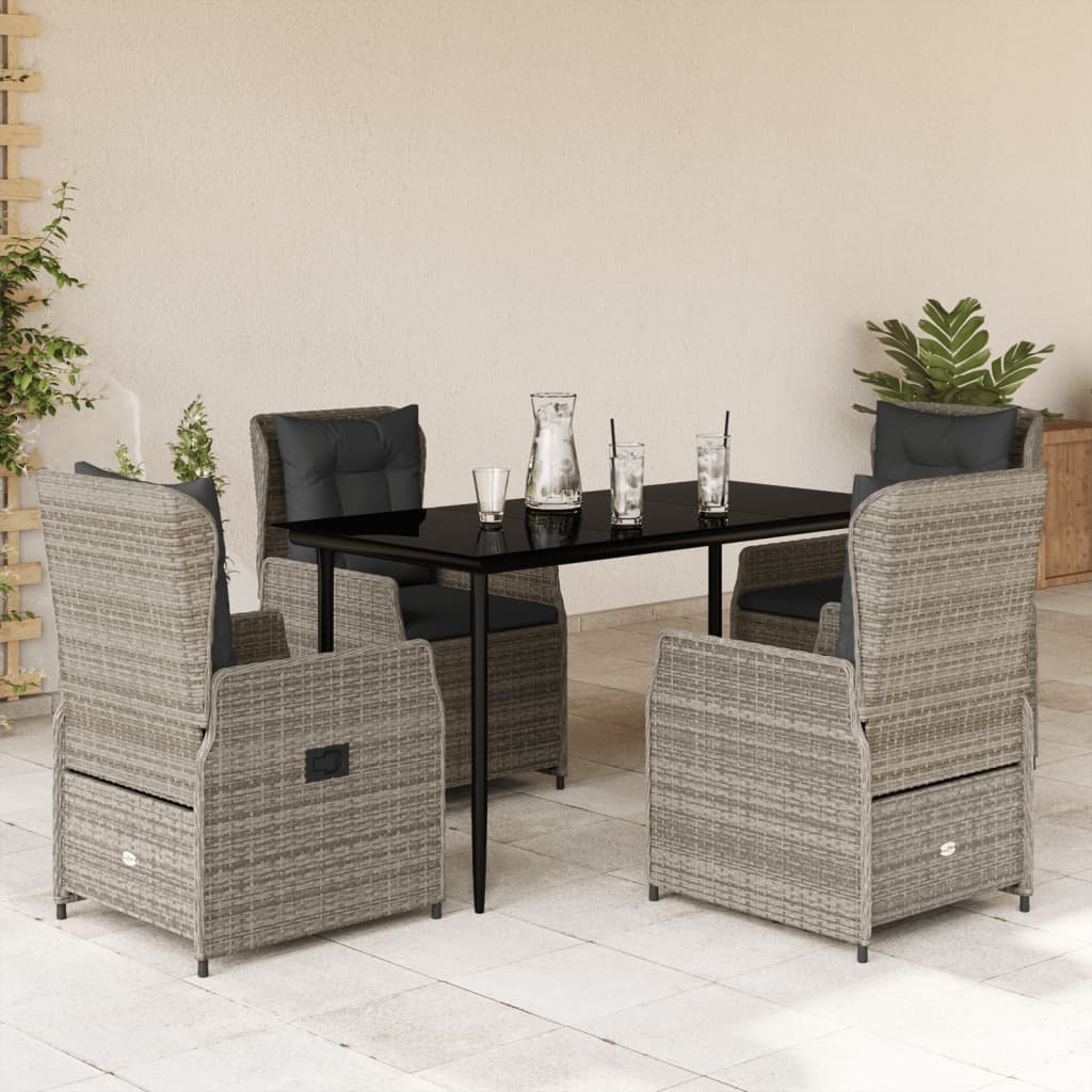 5-delige Tuinset met kussens poly rattan grijs