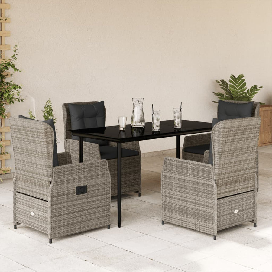 5-delige Tuinset met kussens poly rattan grijs