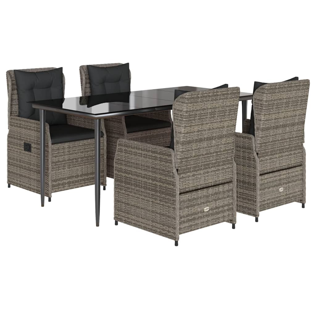 5-delige Tuinset met kussens poly rattan grijs