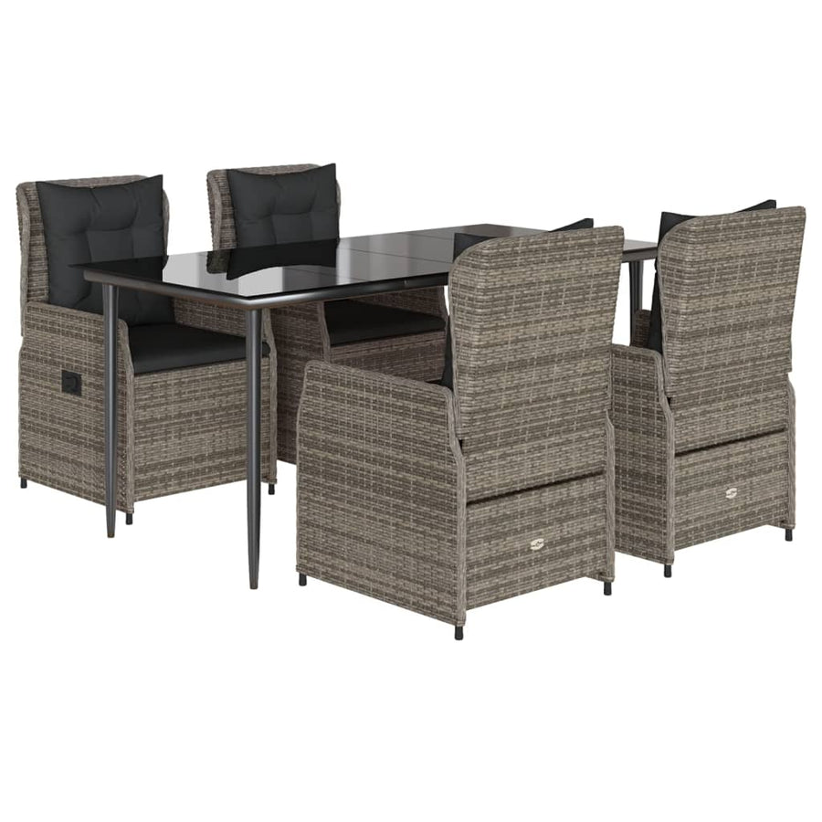 5-delige Tuinset met kussens poly rattan grijs