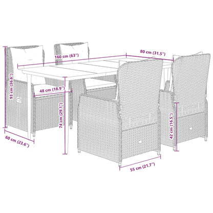 5-delige Tuinset met kussens poly rattan grijs