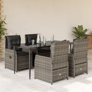 5-piece Garden Set with Cushions Poly Rattan Grey
