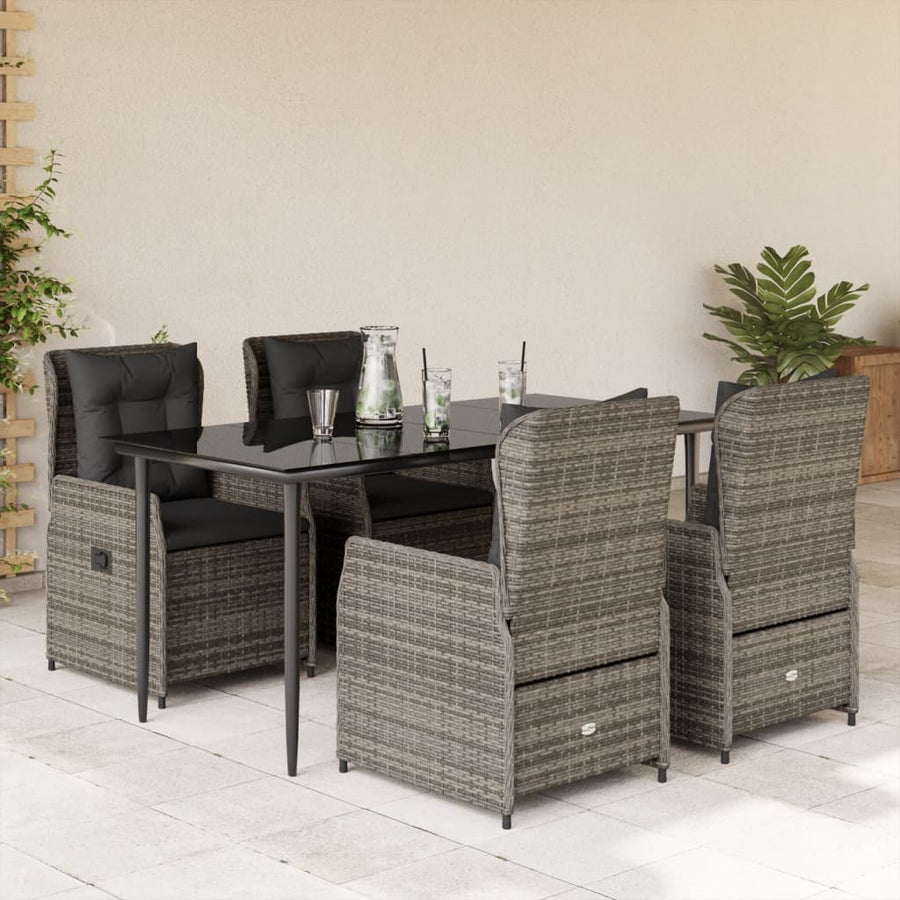 5-delige Tuinset met kussens poly rattan grijs