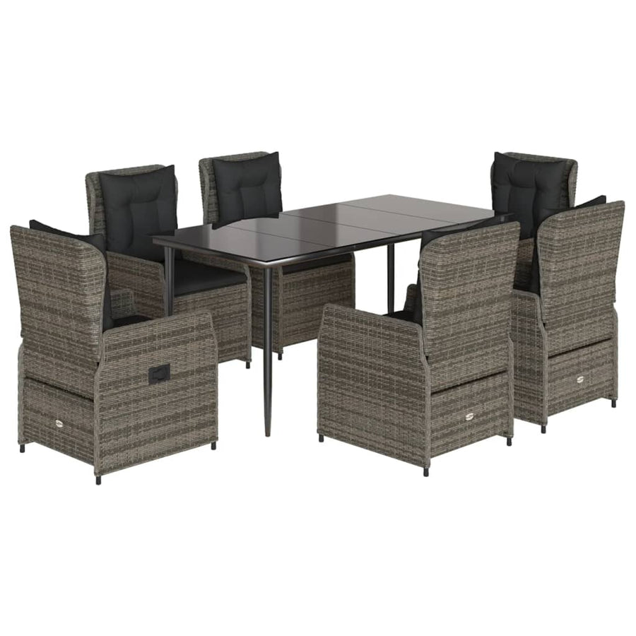 7-delige Tuinset met kussens poly rattan grijs