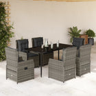 7-Piece Garden Set with Cushions Poly Rattan Grey