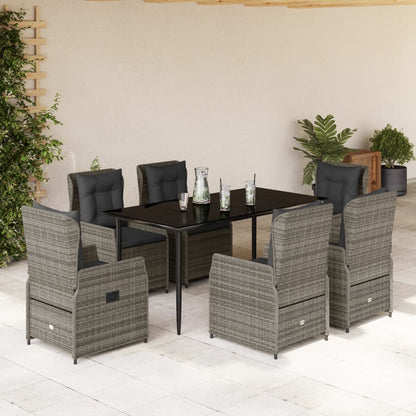 7-delige Tuinset met kussens poly rattan grijs