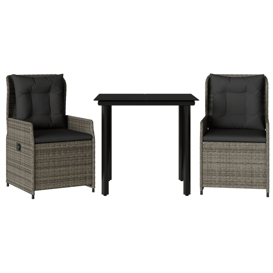 3-delige Tuinset met kussens poly rattan grijs