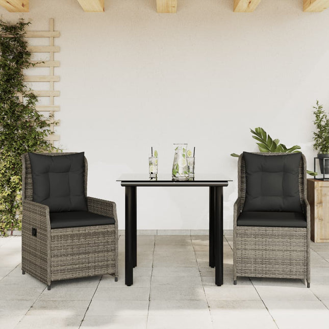 3-delige Tuinset met kussens poly rattan grijs