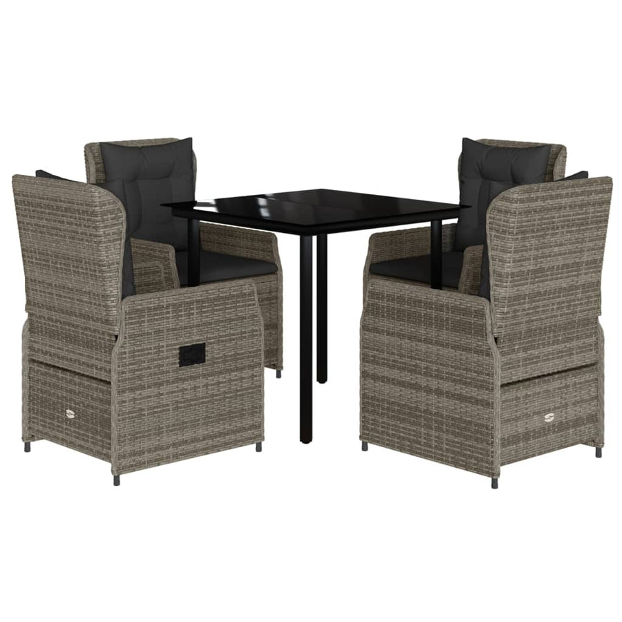 5-delige Tuinset met kussens poly rattan grijs