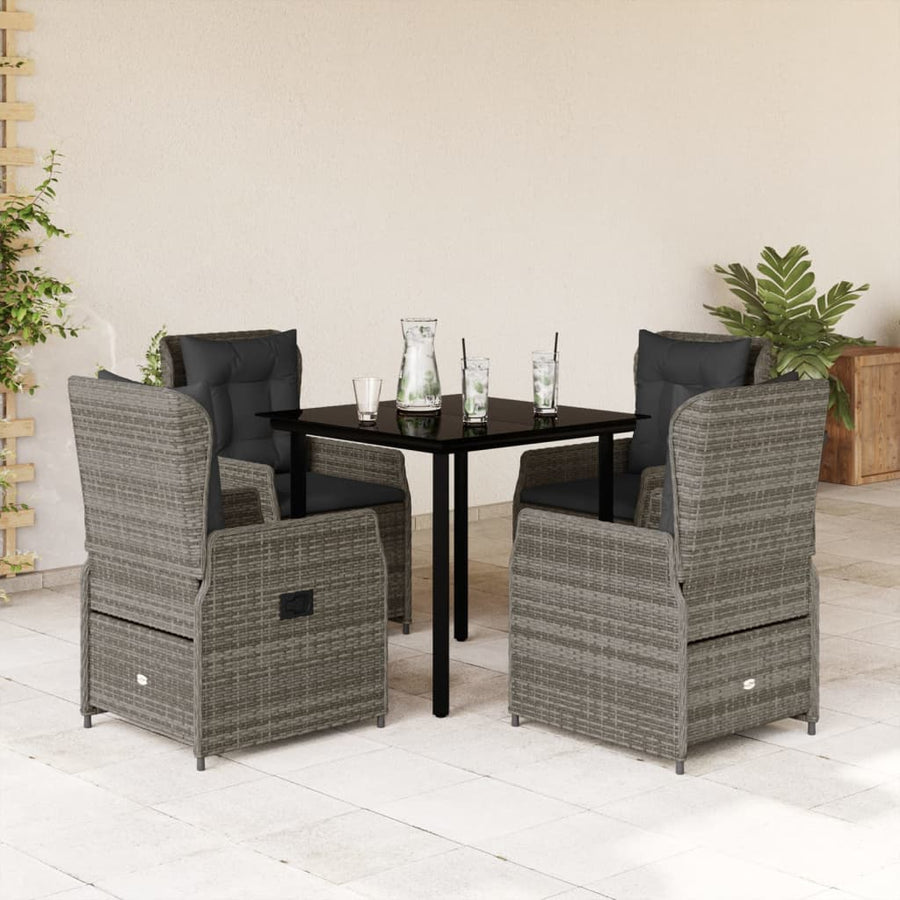 5-delige Tuinset met kussens poly rattan grijs