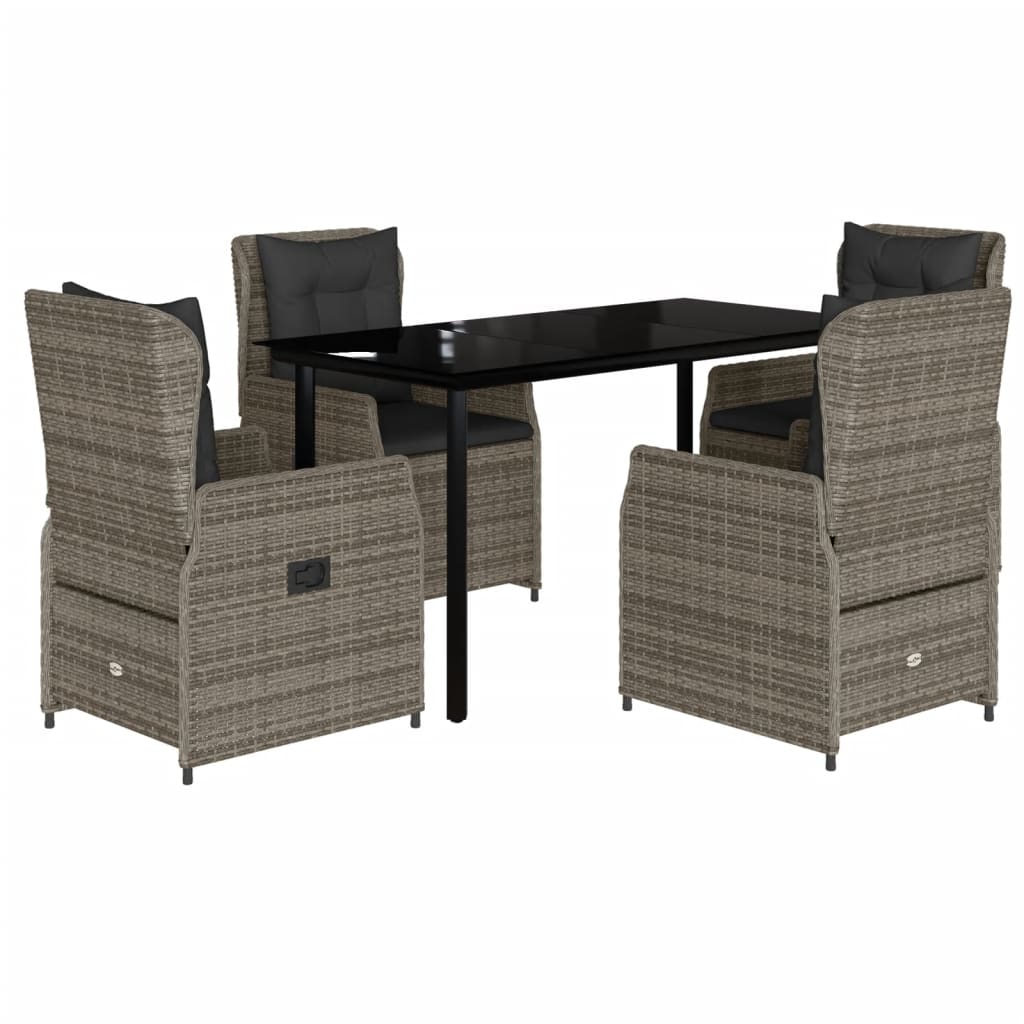 5-delige Tuinset met kussens poly rattan grijs