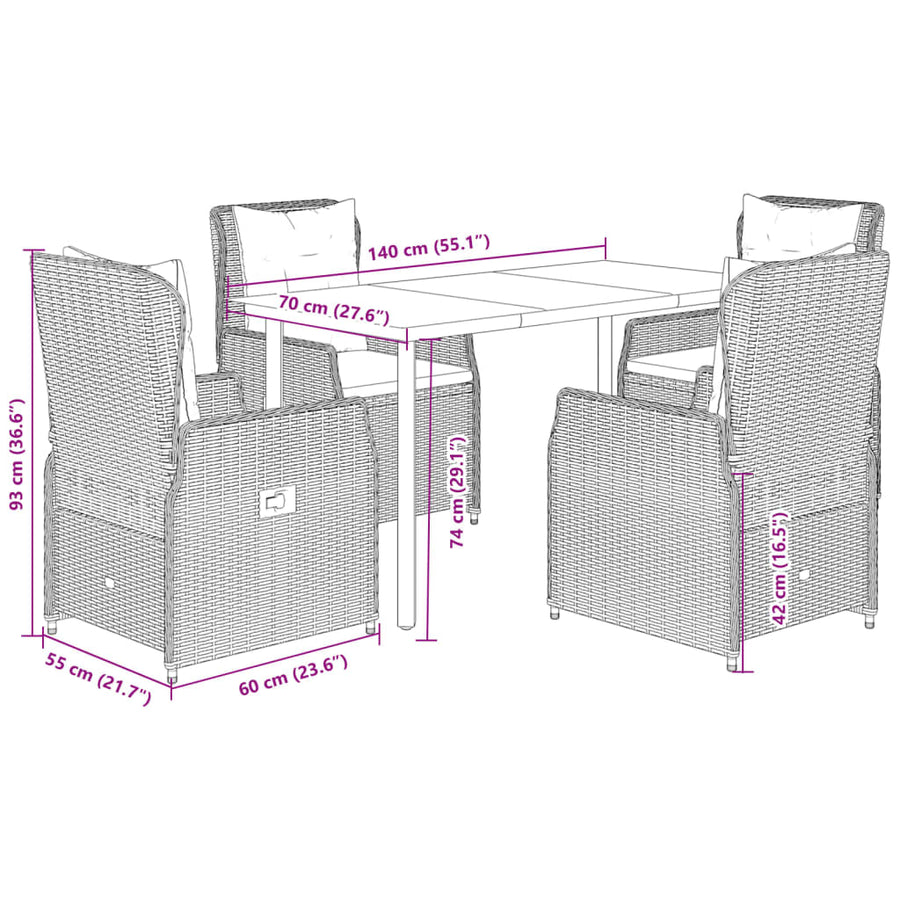 5-delige Tuinset met kussens poly rattan grijs