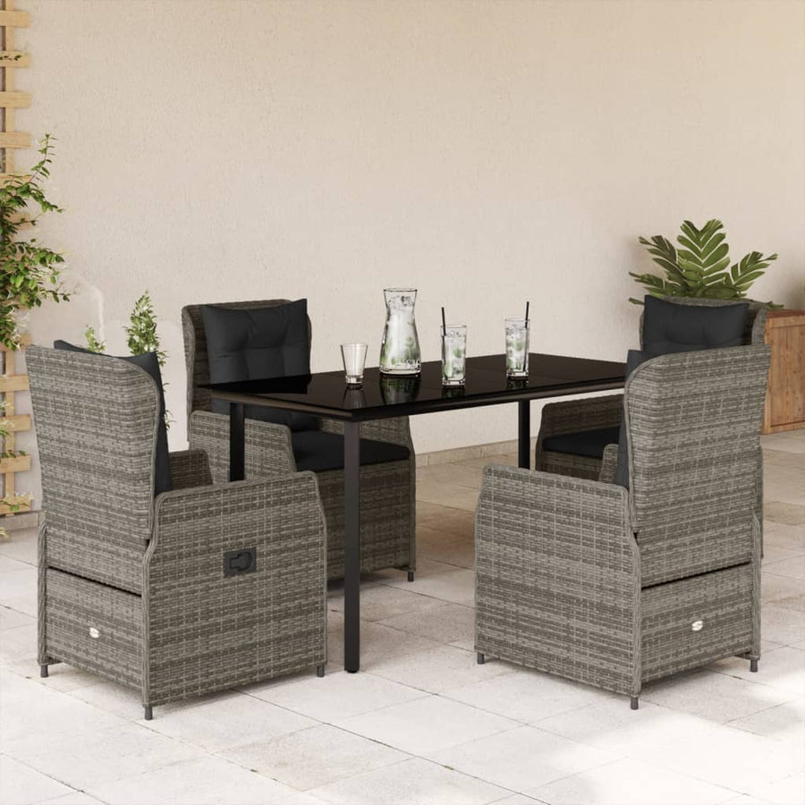 5-delige Tuinset met kussens poly rattan grijs