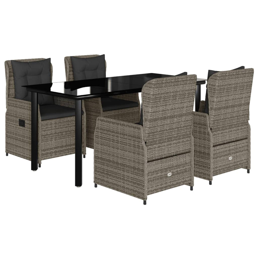 5-delige Tuinset met kussens poly rattan grijs