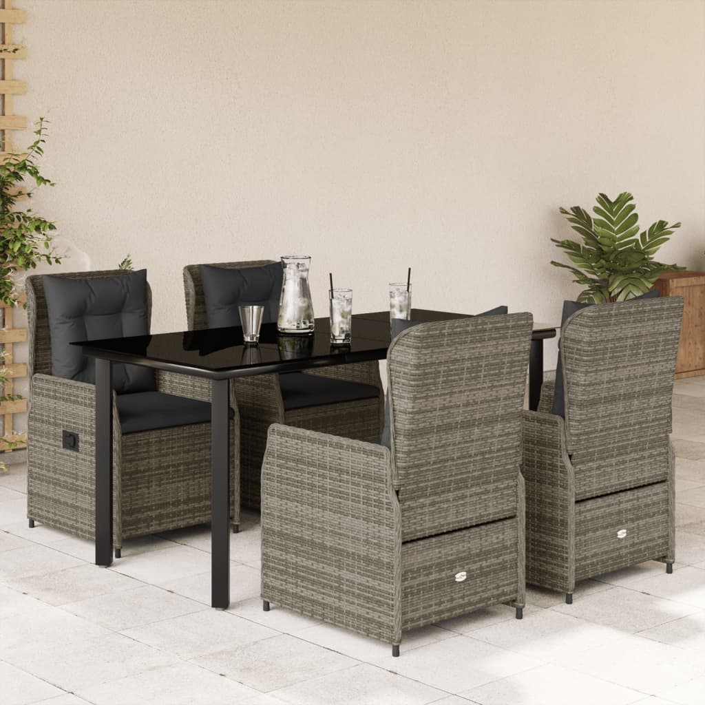 5-delige Tuinset met kussens poly rattan grijs