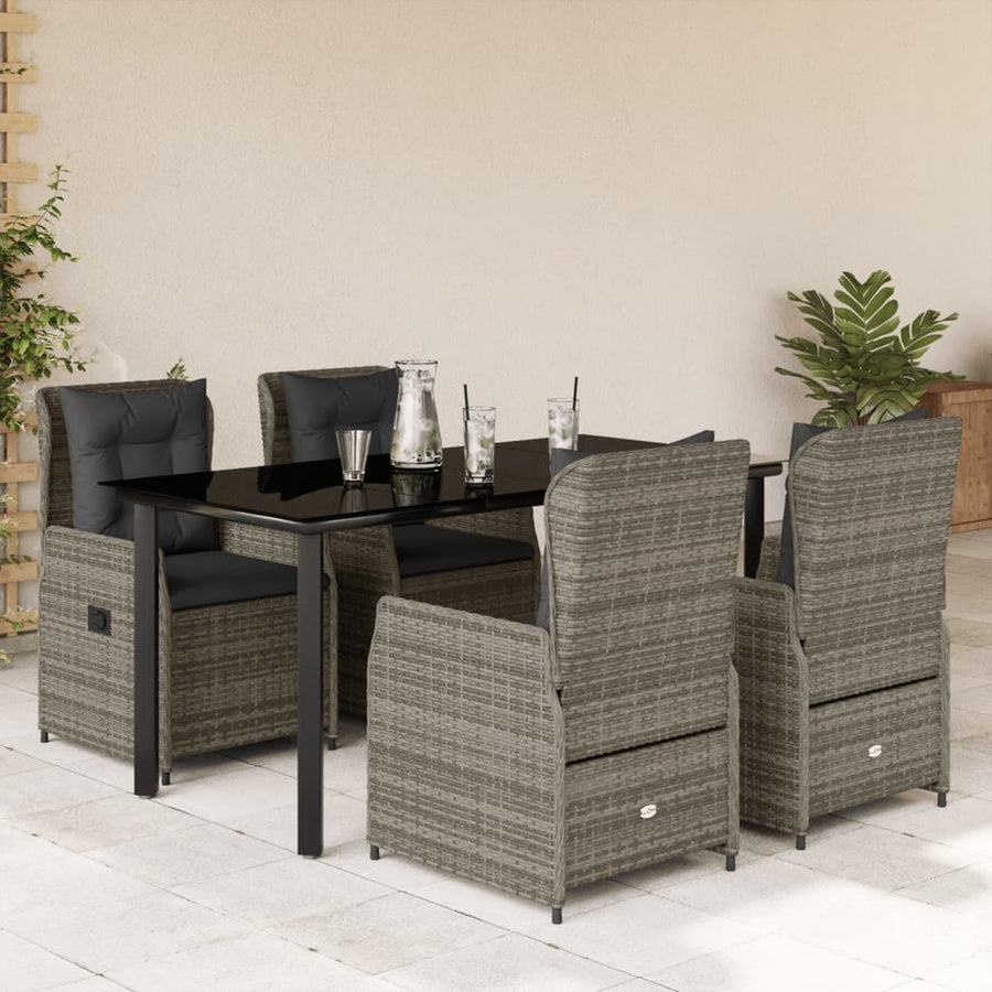 5-delige Tuinset met kussens poly rattan grijs