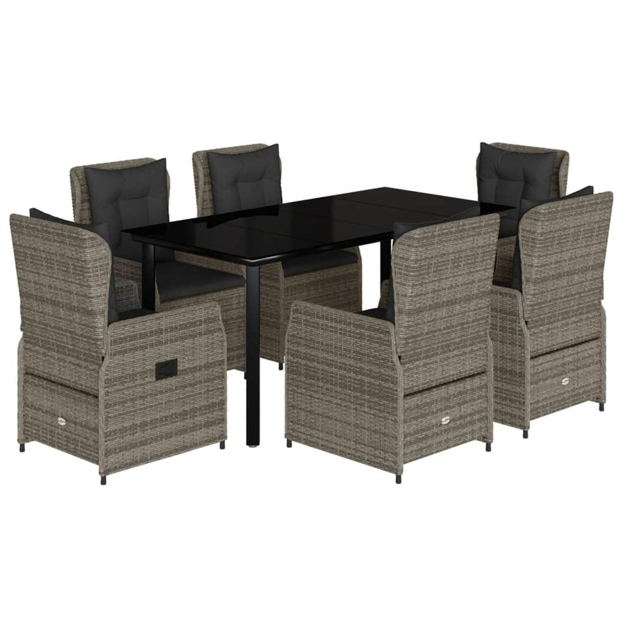 7-delige Tuinset met kussens poly rattan grijs