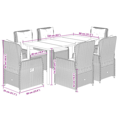 7-delige Tuinset met kussens poly rattan grijs