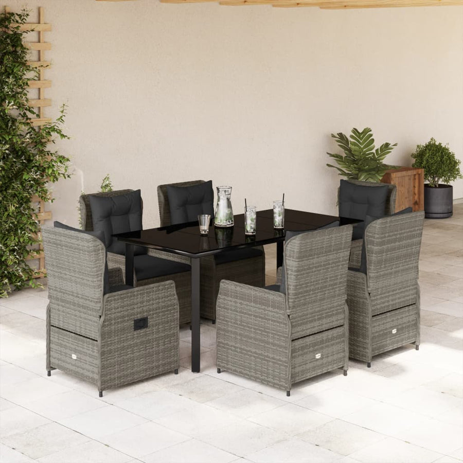 7-delige Tuinset met kussens poly rattan grijs