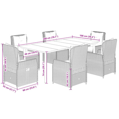 7-Delige Tuinset Met Kussens Poly Rattan 6 200 x 100 x 74 cm Grijs