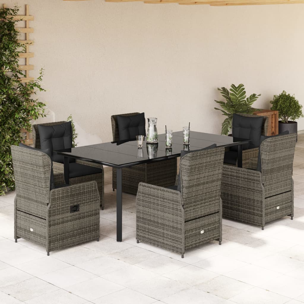 7-Delige Tuinset Met Kussens Poly Rattan 6 200 x 100 x 74 cm Grijs
