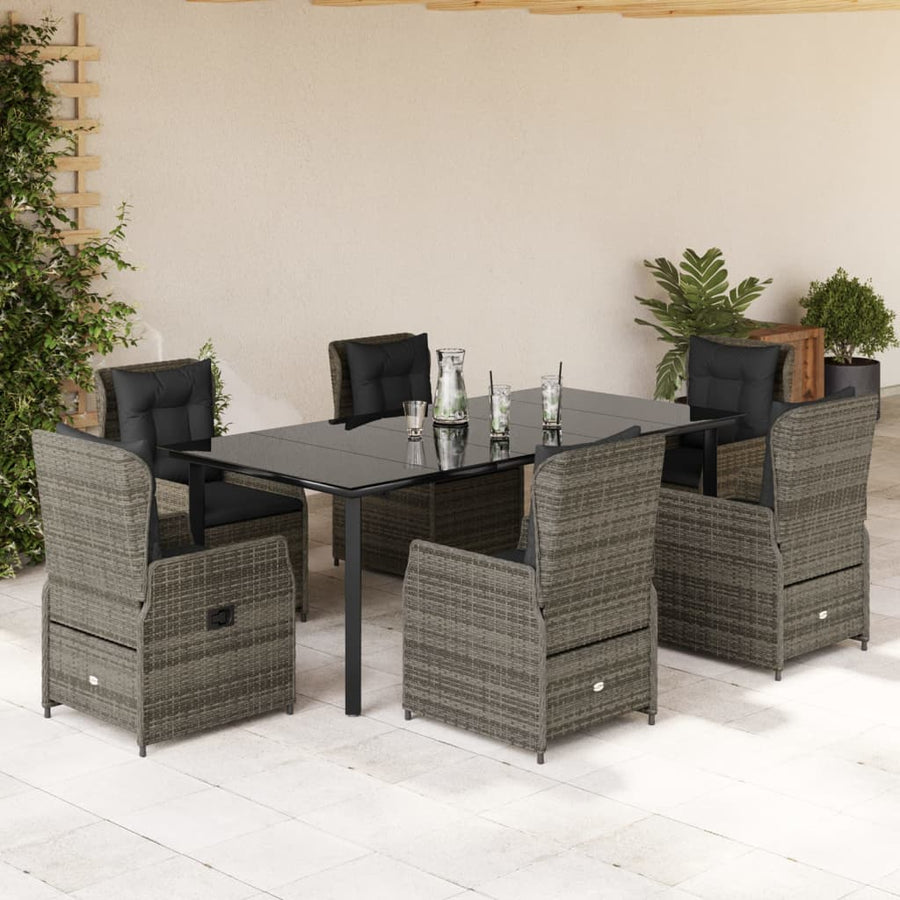 7-Delige Tuinset Met Kussens Poly Rattan 6 200 x 100 x 74 cm Grijs