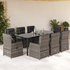 9-delige Tuinset met kussens poly rattan grijs