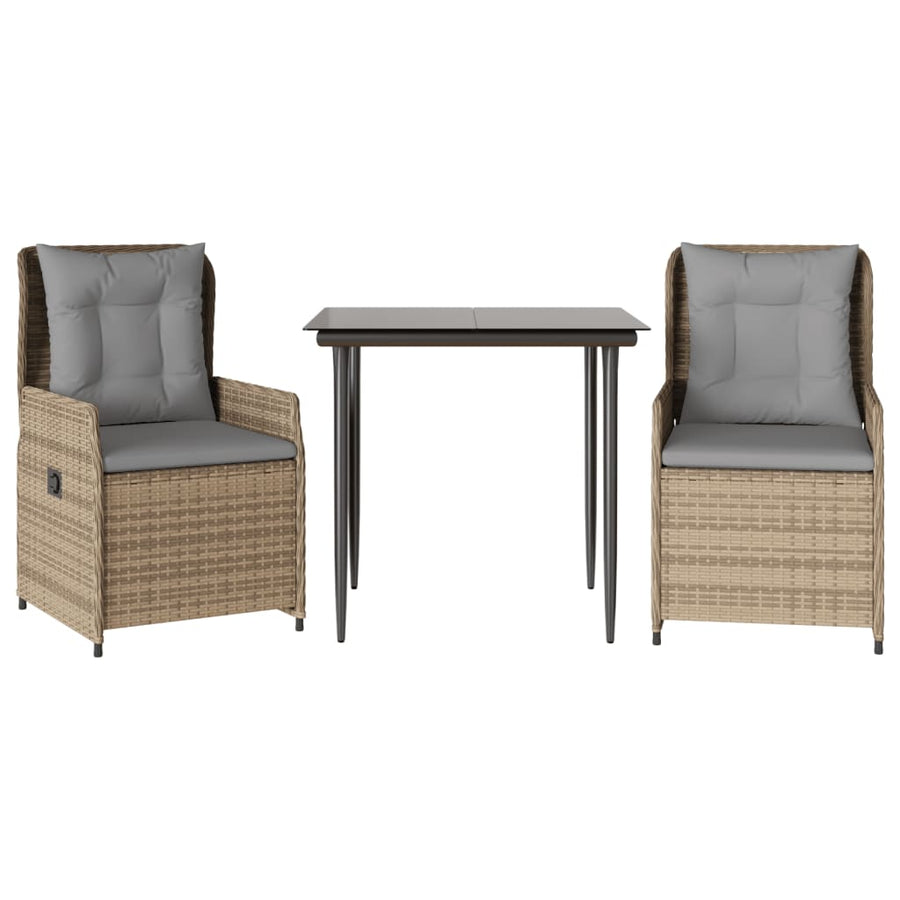 3-delige Tuinset met kussens poly rattan beige