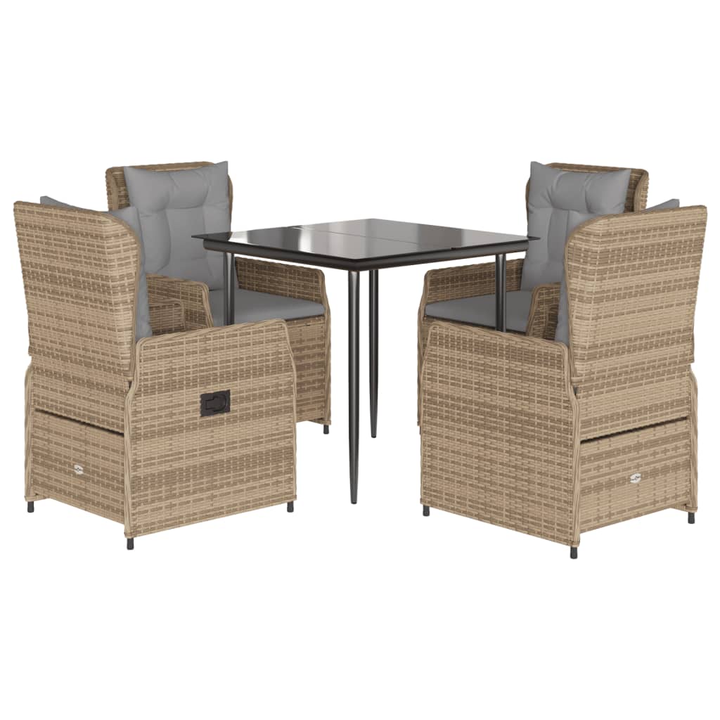 5-delige Tuinset met kussens poly rattan beige