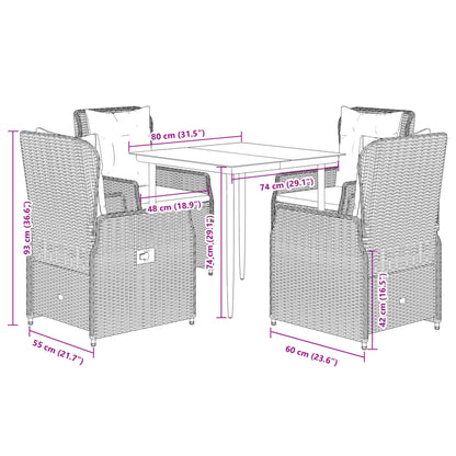 5-delige Tuinset met kussens poly rattan beige
